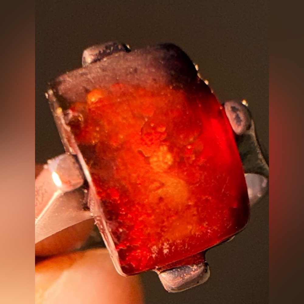 Amber .925 Silver VINTAGE Ring with lots of bugs/debris 9-1/4 3 grams - Picture 4 of 8